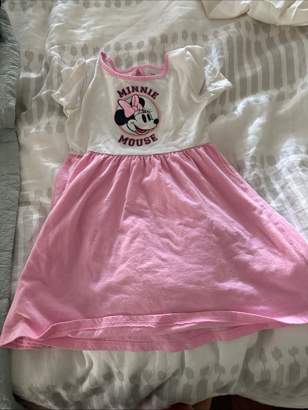 Disney White and Pink Minnie Mouse Casual Girls Dress